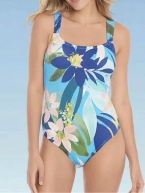 Beach Betty Floral Blue One-Piece Swimsuit size M NWT